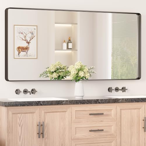 Keonjinn 60 x 28 Inch Black Bathroom Mirrors for Over Sink, Tempered Glass
