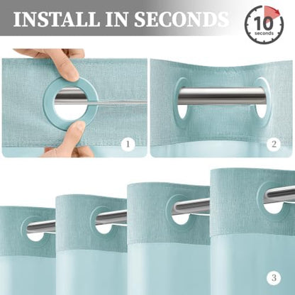 BTTN Teal Ringless Linen Textured Shower Curtain with Snap in Liner, 72x75