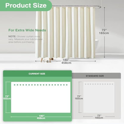 Dynamene Extra Wide Waffle Shower Curtain 256 GSM Fabric 180x72 Cream/Ivory