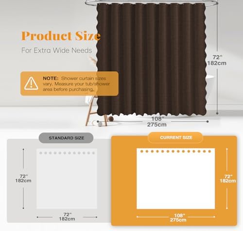 BTTN 108x72 Boho Scalloped Linen Textured Cloth Shower Curtain Set, Brown