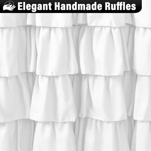 Seasonwood White Ruffle Shower Curtain Farmhouse Shower Curtain 72 X 72