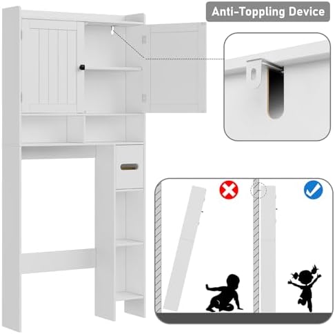 RRX Over The Toilet Storage Cabinet, Bathroom Above Organizer (Milky White)