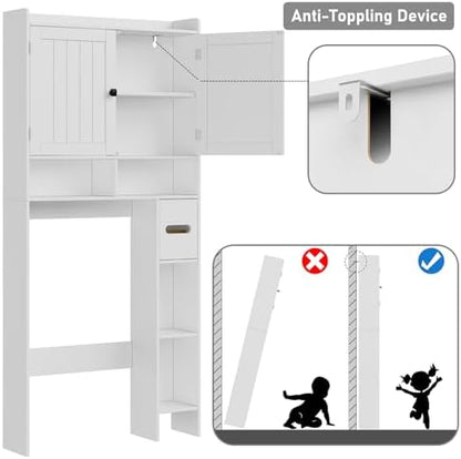 RRX Over The Toilet Storage Cabinet, Bathroom Above Organizer (Milky White)