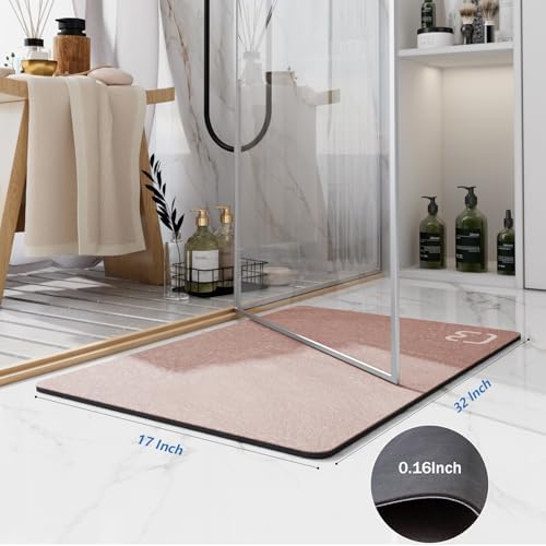 Diatomaceous Earth Bath Mat Stone Bath Mats for Bathroom,17"x27",Blush Pink