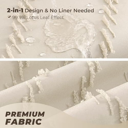 Beige Boho Fabric Shower Curtain 72 x 84 Inches