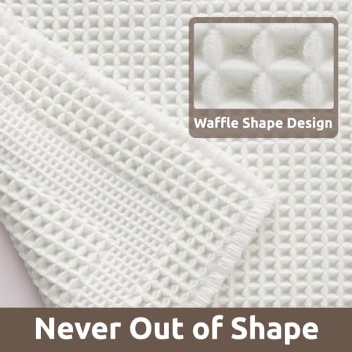 AMOAMI Waffle Bath Mat, Absorbent Bathroom Rugs Non Slip 17''x24'' White