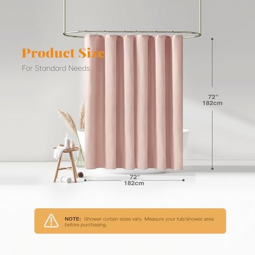 BTTN Blush Pink Linen Textured Waterproof Fabric Shower Curtain Set, 72x72