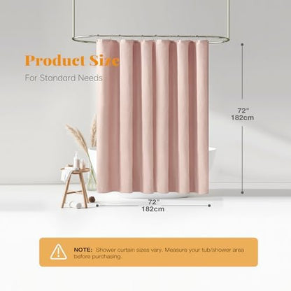 BTTN Blush Pink Linen Textured Waterproof Fabric Shower Curtain Set, 72x72
