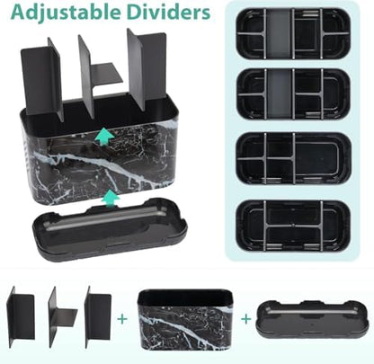 Boperzi Black Toothbrush Holder for Bathroom Toothpaste Organizer Countertop, Detachable Anti-Slip Marble Toothpaste Storage Caddy 6 Slots with Drainage Holes for Makeup Brush Razor Stand