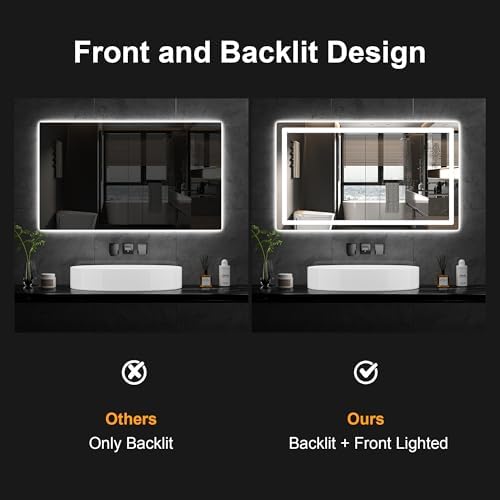 TRAHOME LED Bathroom Vanity Mirror with Lights, 30"x50" Lighted Wall Mirror