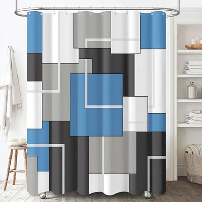 BTTN 72x78 Long Geometric Waterproof Fabric Shower Curtain, Moonlight Blue