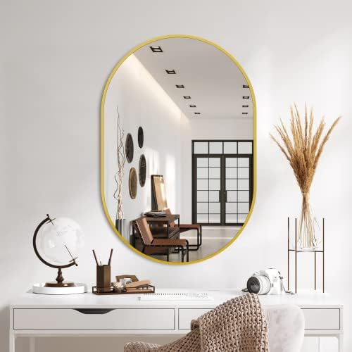 Delma 36x24 Gold Oval Bathroom Mirror for Over Sink, Aluminum Frame