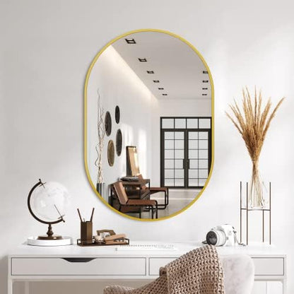 Delma 36x24 Gold Oval Bathroom Mirror for Over Sink, Aluminum Frame