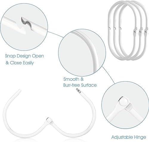 Goowin Shower Curtain Rings, 12 Pcs Shower Curtain Hooks, Oval Snap Shower Rings for Curtain, Metal Shower Curtain Rings Rust Proof, Glide Smoothly Shower Hooks for Shower Curtain Rod (White)