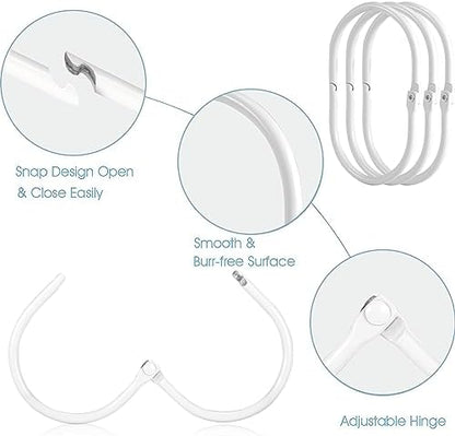 Goowin Shower Curtain Rings, 12 Pcs Shower Curtain Hooks, Oval Snap Shower Rings for Curtain, Metal Shower Curtain Rings Rust Proof, Glide Smoothly Shower Hooks for Shower Curtain Rod (White)