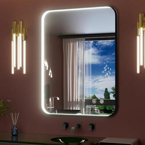 28"x36" Black LED Bathroom Mirror with Lights, 3000K/4500K/6000K