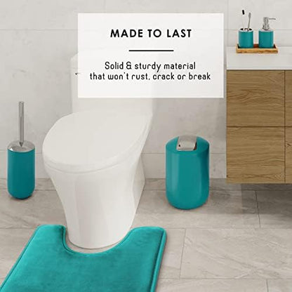 Clara Clark Bathroom Set - Teal Bathroom Accessories Set, 20PC Bathroom Accessory Set, Shower Curtain Set with Liner, Toothbrush Holder, Soap Dispenser, Soap Dish, Toilet Brush Holder, and Trash Can