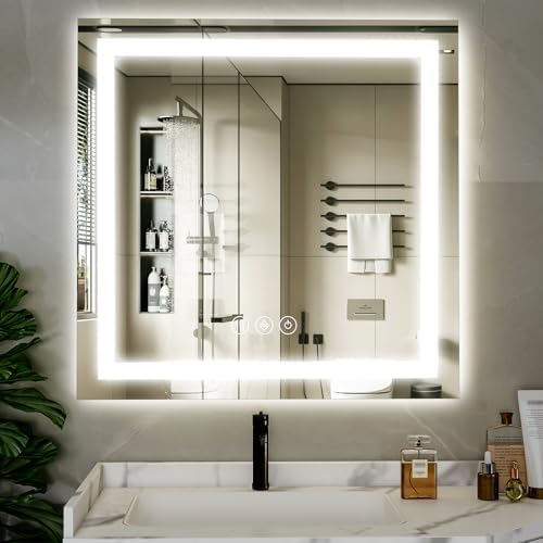 XRAMFY 47"X47" LED Bathroom Mirror, Backlit + Front Lit Wall Mirror