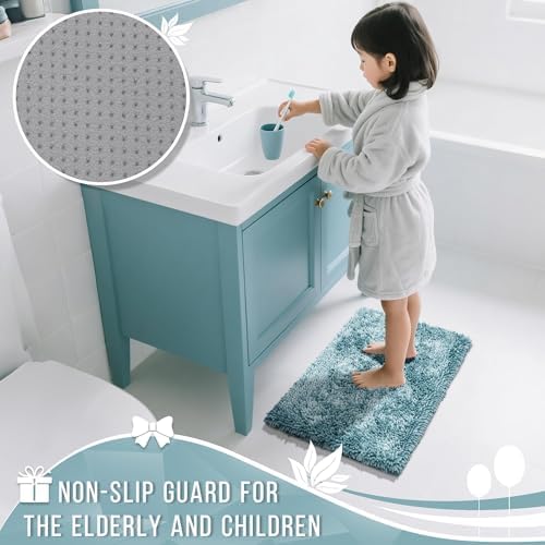 Yimobra Long Bathroom Rug Non Slip 44x24 Inch, Extra Thick Soft Absorbent Chenille Bath Mat, Machine Washable Bath Rugs for Bathroom Floor, Tub and Shower, Home Decor Accessories, Greyish Blue