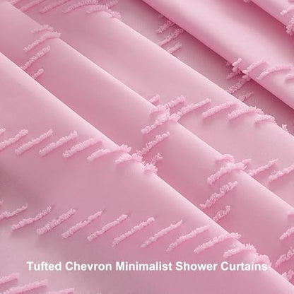 Siiluminisoy Extra Long Shower Curtains 72 x 84 Inches Tufted Chevron Pink Shower Curtains Fabric for Bathroom Modern Shabby Chic Waterproof Cloth Shower Curtain
