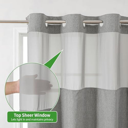eachope No Hook Linen Texture Shower Curtain with Snap-in Liner,54x80 Grey