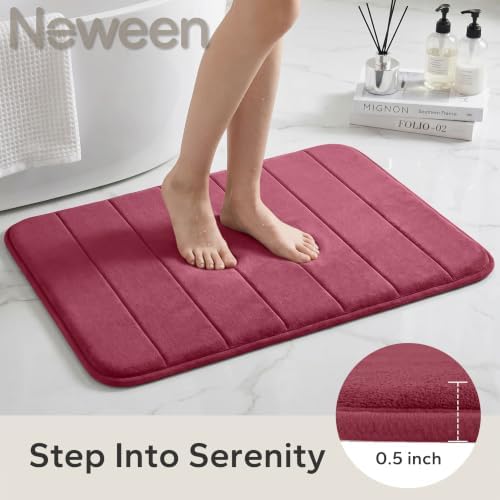 Neween Bathroom Rugs Set 3 Piece, Absorbent Memory Foam Bath Mat, Red