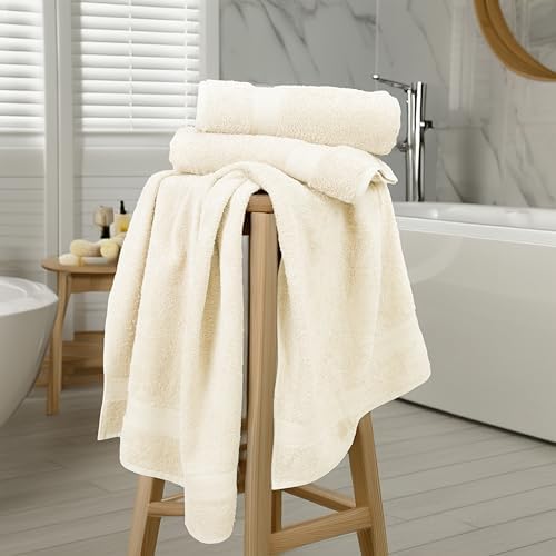 Commercial Bulk Pack of 12 Bath Towels – 100% Cotton Terry 24" x 48" – Ideal for Hotels, Salons, Gyms, Spas & Institutional Use – Ivory