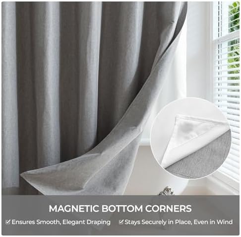 River Dream Linen Textured No Hooks Shower Curtain with Liner,Grey,71x74