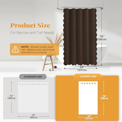 BTTN 54x78 Boho Scalloped Linen Textured Cloth Shower Curtain Set, Brown