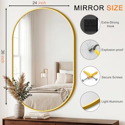 Oval Bathroom Mirror, 2 Pack 24"x36" Gold Vanity Mirror for Over Sink