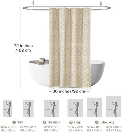 Siiluminisoy Small Stall Boho Shower Curtain Cream/Beige Tassle Woven Fabric Shower Curtain 36 x 72 Half Size Tufted Chevron Striped Textured Modern Farmhouse Minimalist Cloth for Bathroom