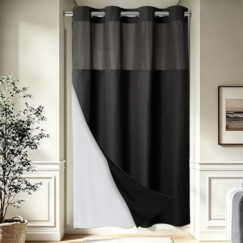 EUTXL Heavyweight No Hook Shower Curtain with Liner, Black, 54x80