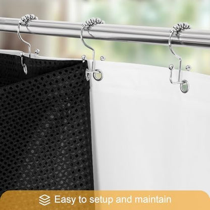 Gibelle 3 in 1 Black Shower Curtain with PEVA Liner, 12 Hooks, 72x72
