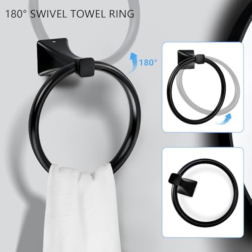 5-Piece Matte Black Bathroom Hardware Set, SUS304 Stainless Steel Wall Mounted Towel Rack Set, 24 Inch Towel Bar, Towel Ring, Toilet Paper Holder, 2 Towel Hooks, Multipurpose Bathroom Accessories