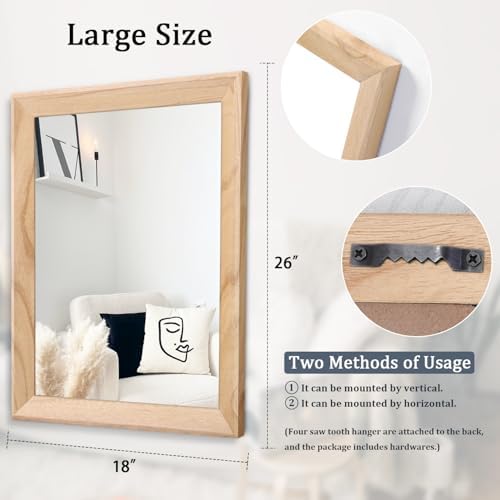 AAZZKANG Rustic Mirrors for Wall Rectangle Wood Frame Mirror Large 26"x18" Decorative for Farmhouse Bedroom Bathroom Living Room Large
