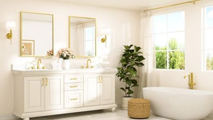 TETOTE Brushed Gold Mirror for Bathroom Sink 28" x 36" Beveled Frame Brushed Brass Gold Vanity Rectangle Mirror for Bathroom Wall, Modern Farmhouse, Tempered Glass, Stronger Frame