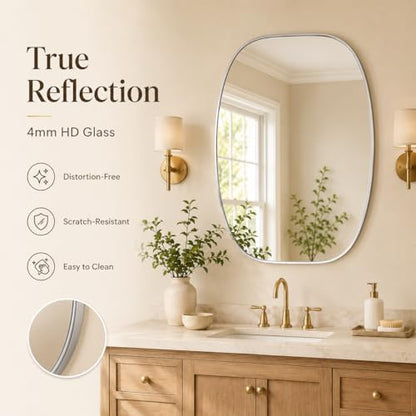 USHOWER Silver Oval Bathroom Mirrors 24x32 Inch