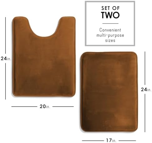 Clara Clark 2 Piece Bathroom Rugs, Velvet Memory Foam Bath Mat Set, Non-Slip Bath Rugs, Machine Wash, Dries Quickly, Ultra Soft Plush Bath Mats for Bathroom, 17 x 24 + Contour, Brown