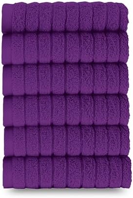 Elegant Comfort 100% Turkish Cotton Corduroy Ribbed Luxury Washcloths 6 Pack Soft 13 x 13 Inch - Higly Absorbent, Durable, Quick Dry, Spa Premium Hotel Quality for Bathroom or Travel, Purple