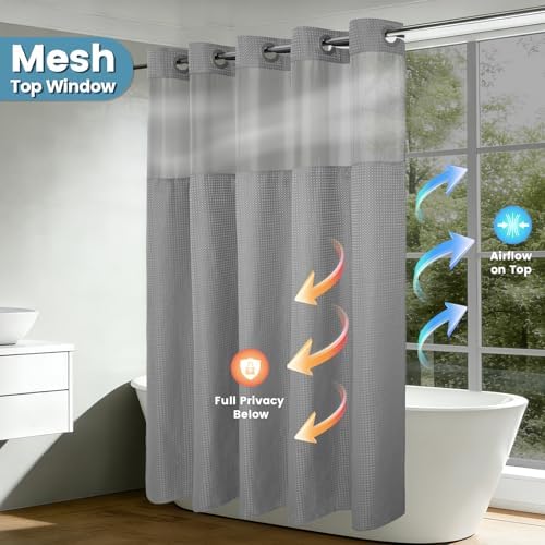 EUTXL Heavyweight No Hook Shower Curtain with Liner, Grey, 36x74