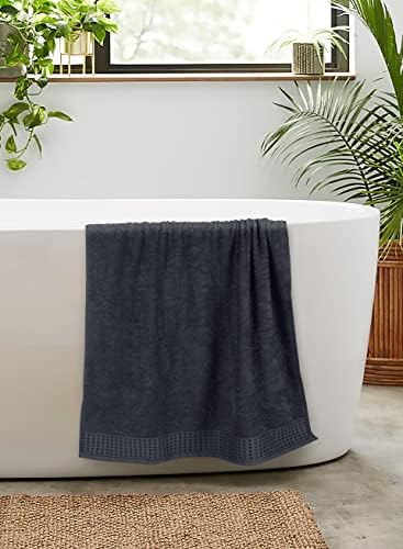 GLAMBURG 100% Cotton 2 Pack Oversized Bath Towel Set 28x55 Inches, Ultra Soft Highly Absorbant Compact Quickdry & Lightweight Large Bath Towels, Ideal for Gym Travel Camp Pool - Charcoal Grey