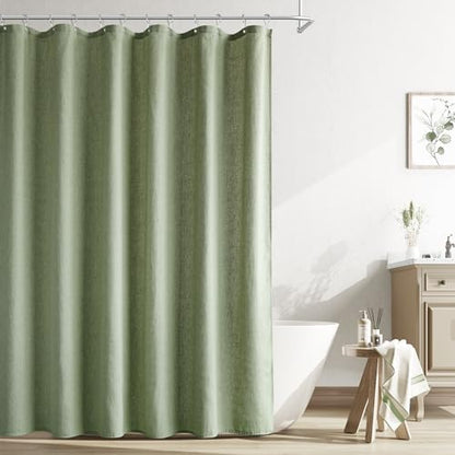Naturoom Linen Shower Curtain 96 Inch Long for Bathroom Sage Green 1 Panel