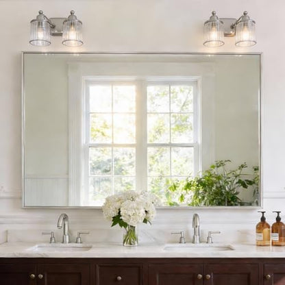 COFENY 36x55inch Bathroom Mirror, Silver Rectangle Mirror with Thin Metal Frame, Large Rectangular Wall Mirrors for Bathroom, Living Room, Hair Salon, Big Mirror Hang Horizontal/Vertical