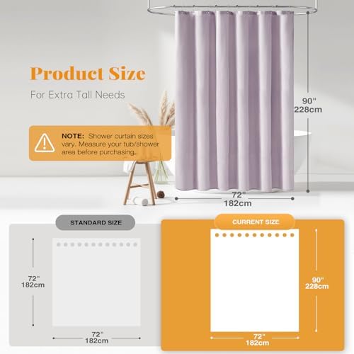 BTTN 72x90 Linen Textured Waterproof Fabric Shower Curtain Set, Lavender