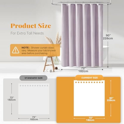 BTTN 72x90 Linen Textured Waterproof Fabric Shower Curtain Set, Lavender