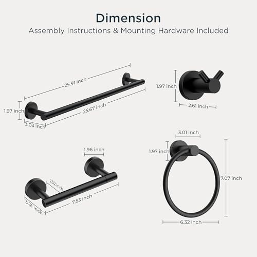FORIOUS Bathroom Accessories, 4-Piece Bathroom Hardware Set - 24" Towel Bar