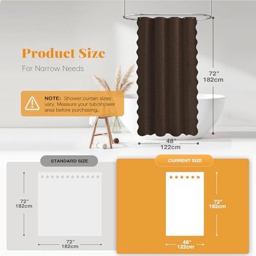 BTTN 48x72 Boho Scalloped Linen Textured Cloth Shower Curtain Set, Brown