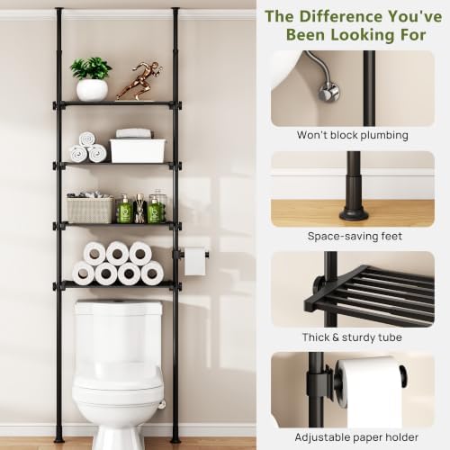 ALLZONE Tension Mount Over The Toilet Storage Shelf, No-Drill, Slim Design