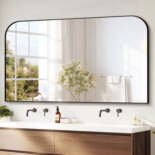 Delma 30"x50" Black Metal Framed Bathroom Mirror for Over Sink