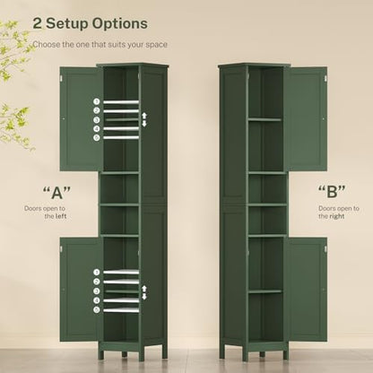 TEENFON 67" Tall Bathroom Cabinet with Adjustable Shelves and Doors, Narrow Bathroom Storage Cabinet for Small Space, Living Room, Entryway, Kitchen, Green
